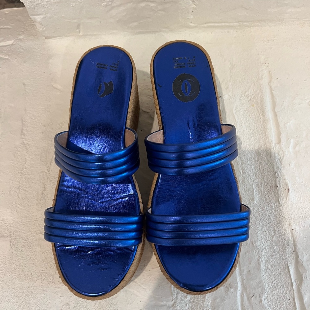 Metallic Blue Women's Slide Sandals